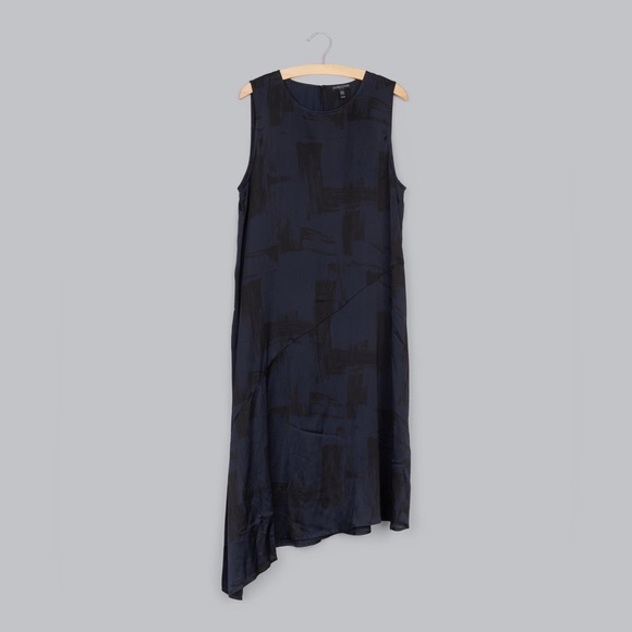 Eileen Fisher Silk Organic Cotton Brushstroke Loose Fit Dress Ink Size Large NWT - Picture 3 of 5
